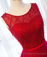 A Line Round Neck Tulle Long Semi Formal Prom Dress, Lace Evening Dress